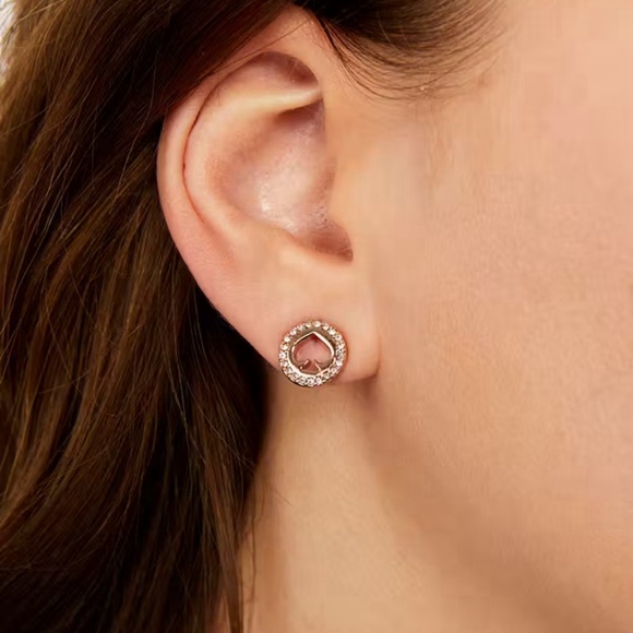 Kate Spade Spot The Spade Pave Halo Spade Studs In Rose Gold - Picture 3 of 3